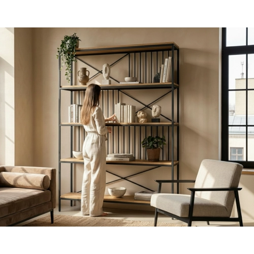 REGAŁ NA KSIĄŻKI METALOWE DREWNO LITE DĄB JESION OLCHA RNK-114